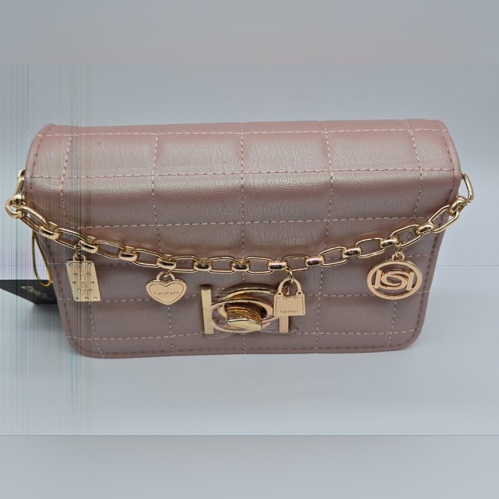bebe JACARI quilted Pink Crossbody Bag with Gold Chain